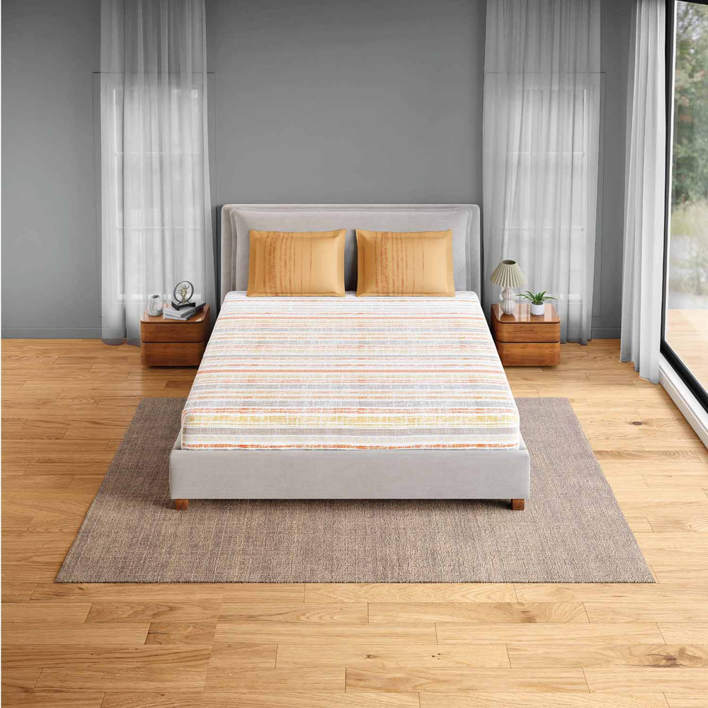 Spaces Fiora 100% Cotton 144 TC Percale Geometric Double Bedsheet with 2 Pillow Covers - 228 x 274 cm, Beige