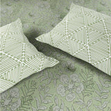 Spaces Fiora 100% Cotton 144 TC Percale Fioral Double Bedsheet with 2 Pillow Covers - 228 x 274 cm, Light Green