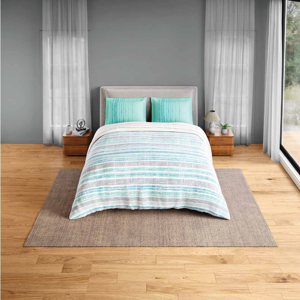 Spaces Fiora 100% Cotton 144 TC Percale Geometric Double Bedsheet with 2 Pillow Covers - 228 x 274 cm, Aqua