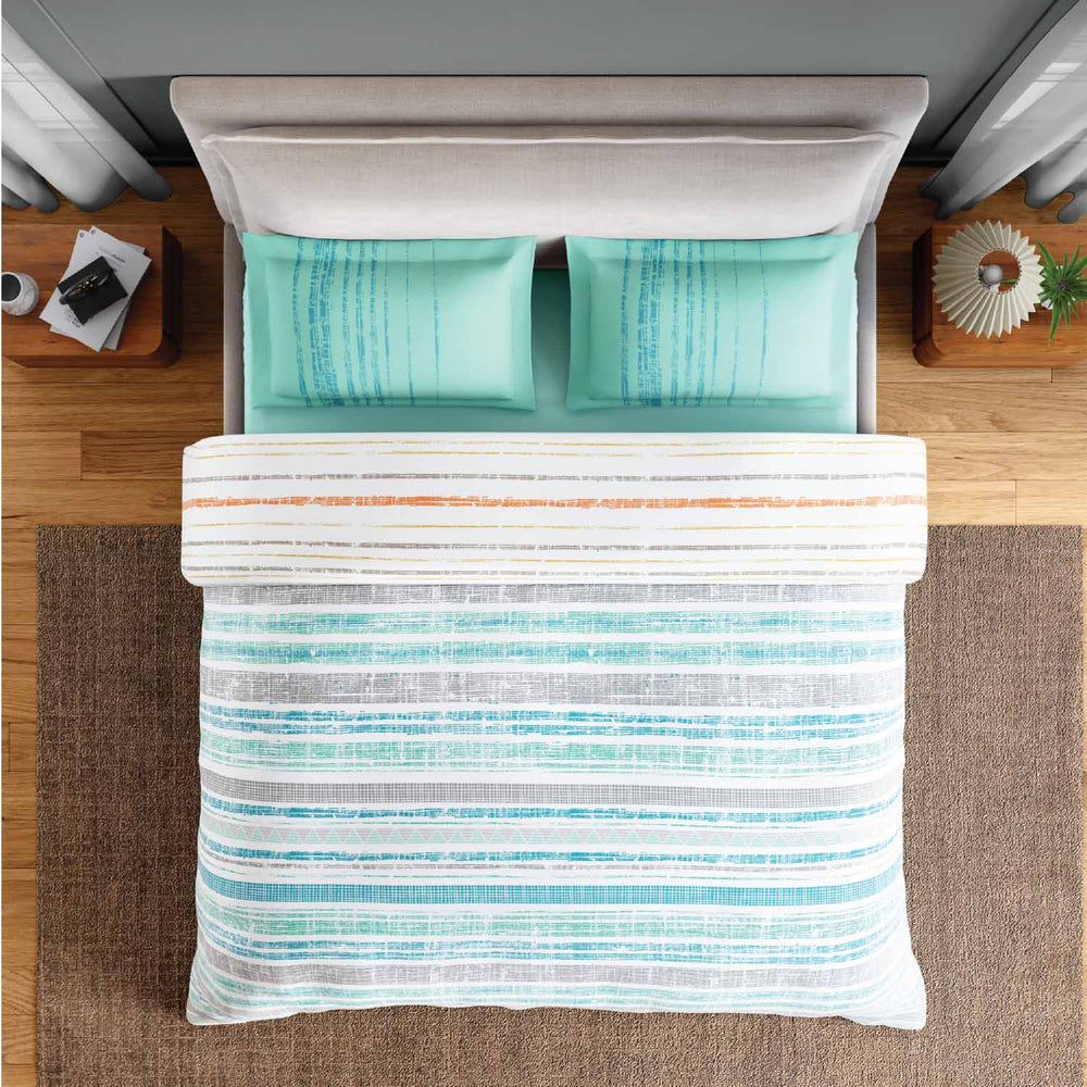 Spaces Fiora 100% Cotton 144 TC Percale Geometric Double Bedsheet with 2 Pillow Covers - 228 x 274 cm, Aqua