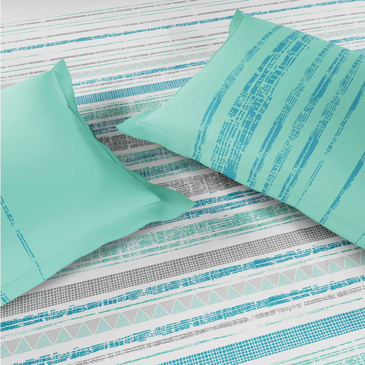 Spaces Fiora 100% Cotton 144 TC Percale Geometric Double Bedsheet with 2 Pillow Covers - 228 x 274 cm, Aqua