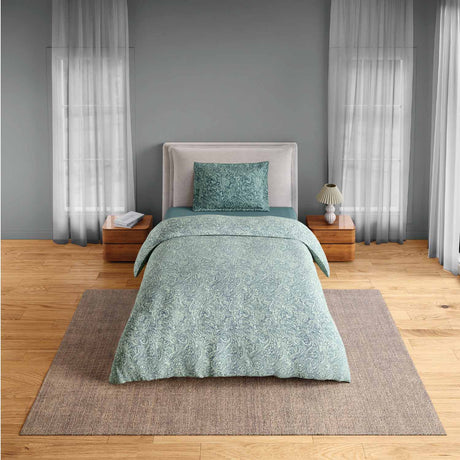 Spaces Fiora 100% Cotton 144 TC Percale Fioral Single Bedsheet with 1 Pillow Cover - 152 x 224 cm, Light Green