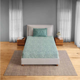 Spaces Fiora 100% Cotton 144 TC Percale Fioral Single Bedsheet with 1 Pillow Cover - 152 x 224 cm, Light Green