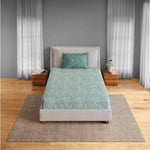 Spaces Fiora 100% Cotton 144 TC Percale Fioral Single Bedsheet with 1 Pillow Cover - 152 x 224 cm, Light Green