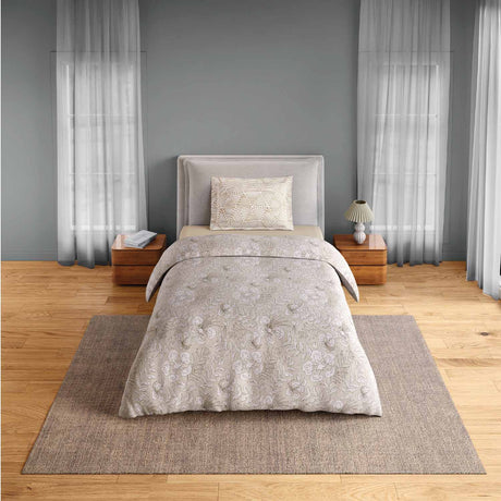 Spaces Fiora 100% Cotton 144 TC Percale Fioral Single Bedsheet with 1 Pillow Cover - 152 x 224 cm, Beige