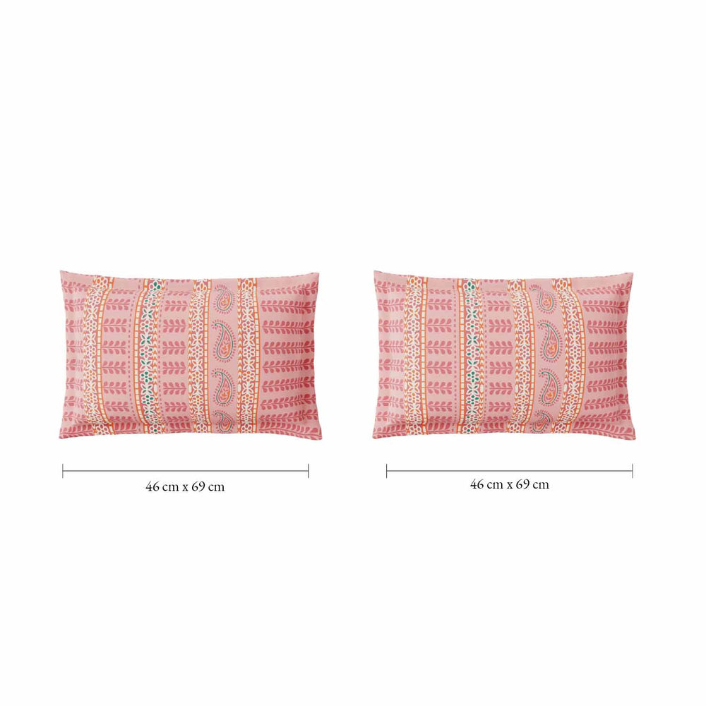 Spaces Fiora 100% Cotton 144 TC Percale Ornate Single Bedsheet with 1 Pillow Cover - 152 x 224 cm, Pink