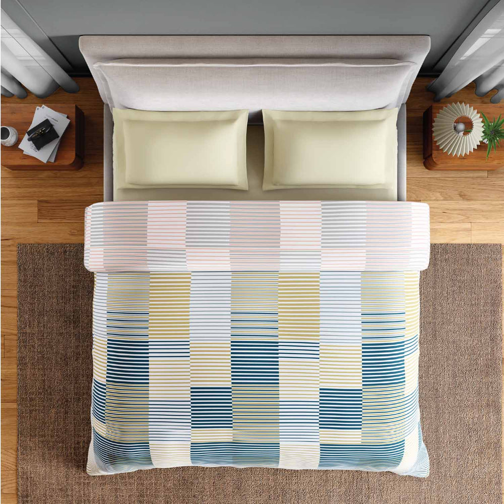 Spaces Fiora 100% Cotton 144 TC Geometric Double Quilt - 88 x 106 Inches, Light Yellow