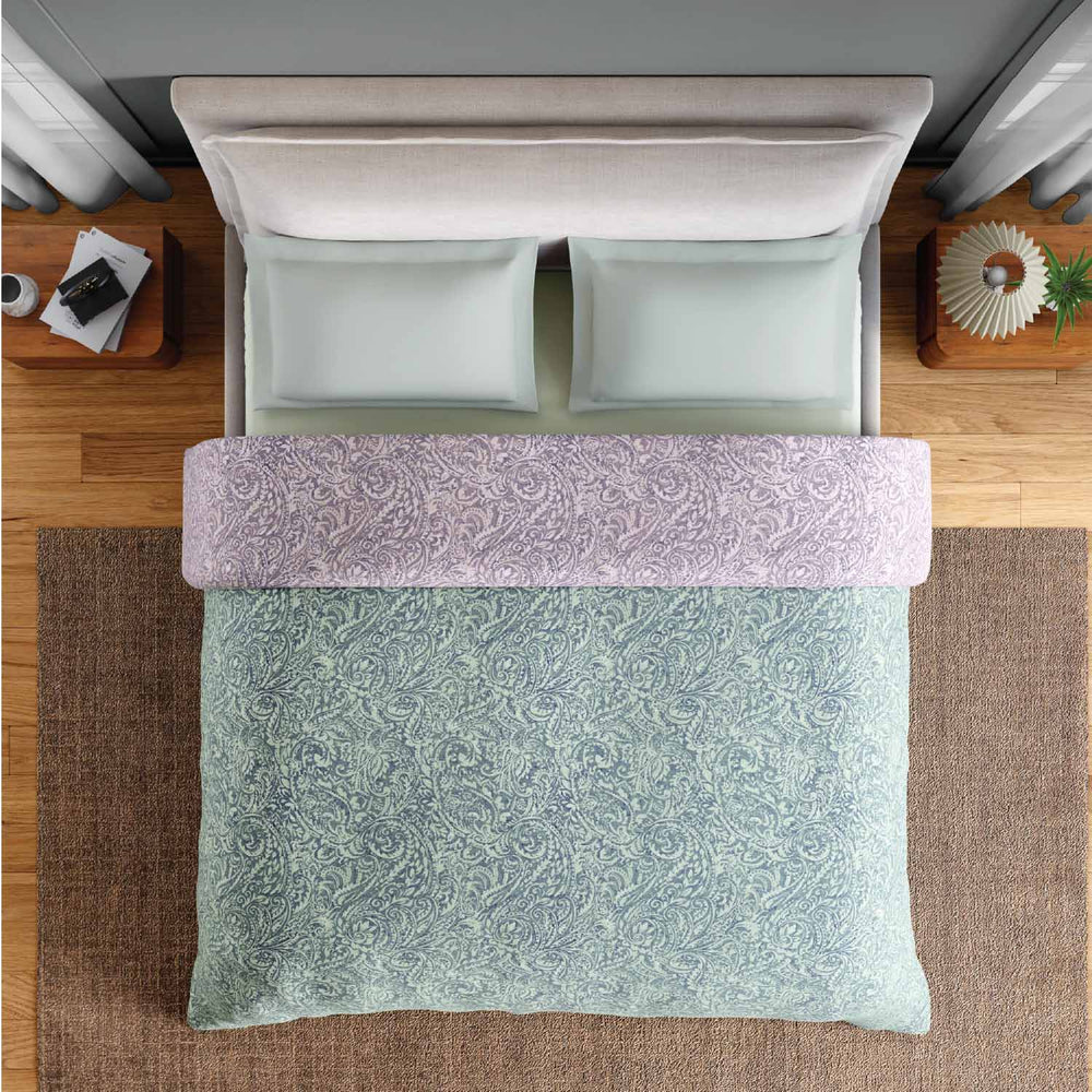 Spaces Fiora 100% Cotton 144 TC Floral Double Quilt - 88 x 106 Inches, Light Blue