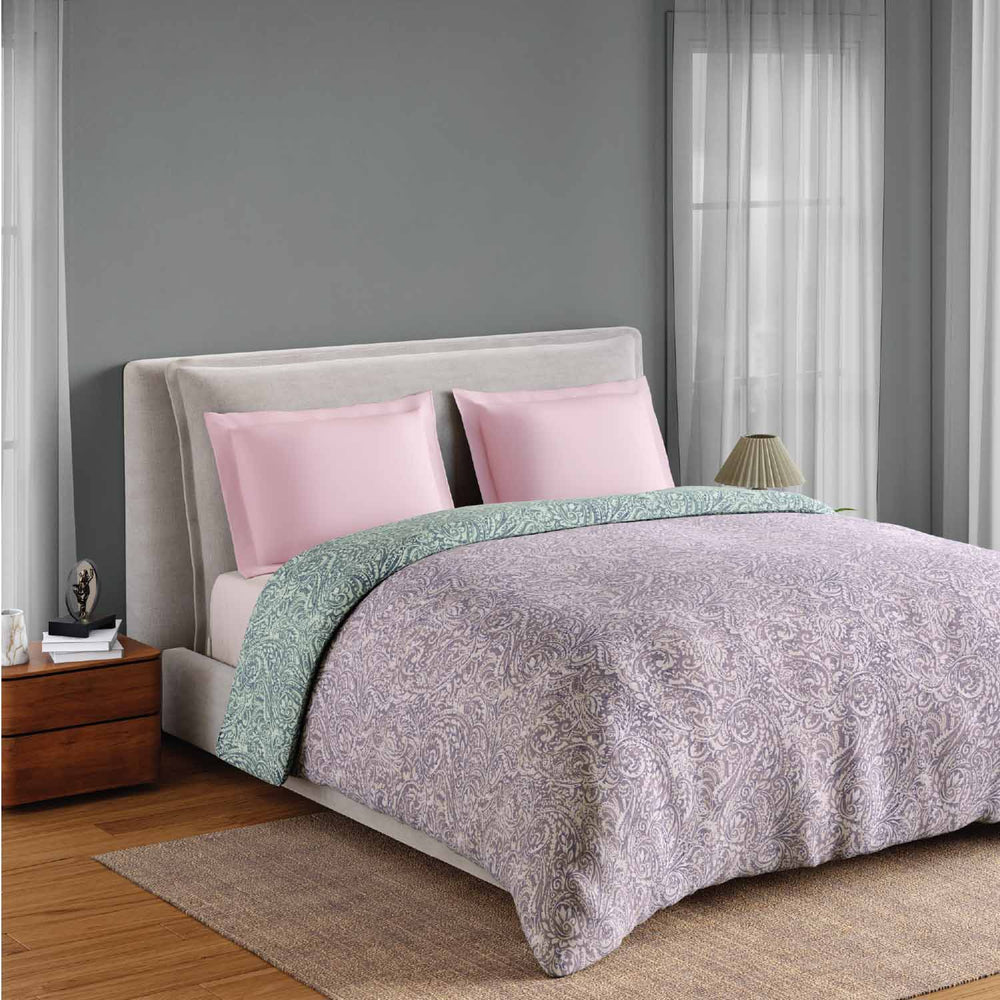 Spaces Fiora 100% Cotton 144 TC Floral Double Quilt - 88 x 106 Inches, Light Violet