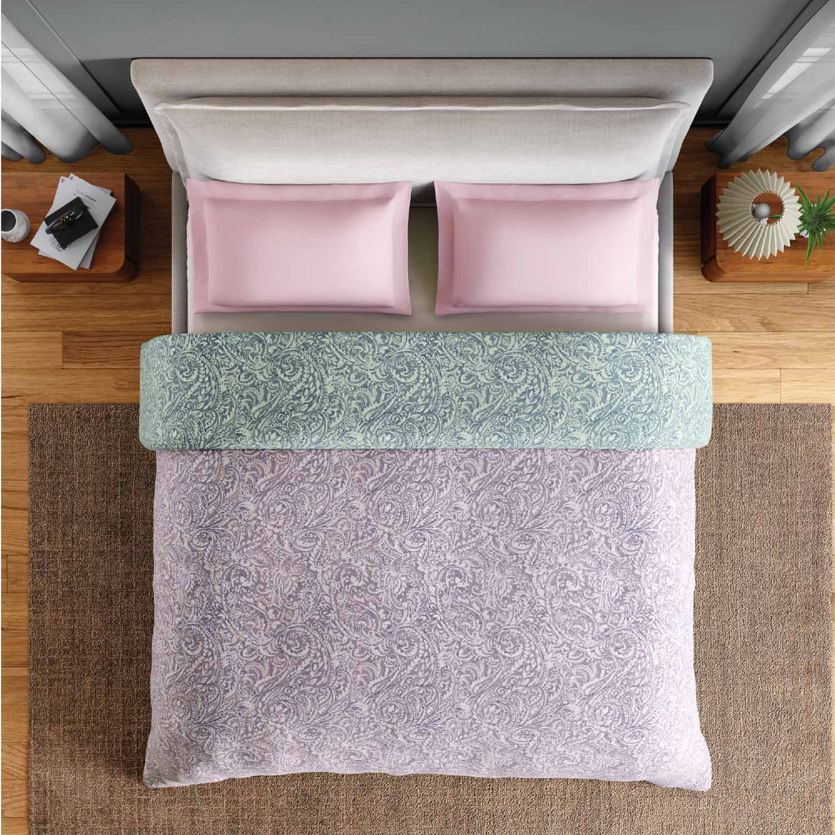 Spaces Fiora 100% Cotton 144 TC Floral Double Quilt - 88 x 106 Inches, Light Violet