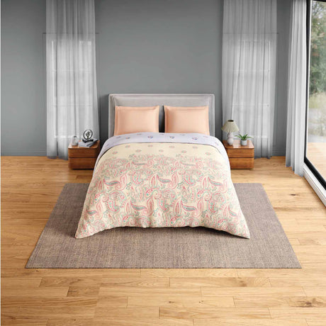 Spaces Fiora 100% Cotton 144 TC Ornate Double Quilt - 88 x 106 Inches, Light Yellow