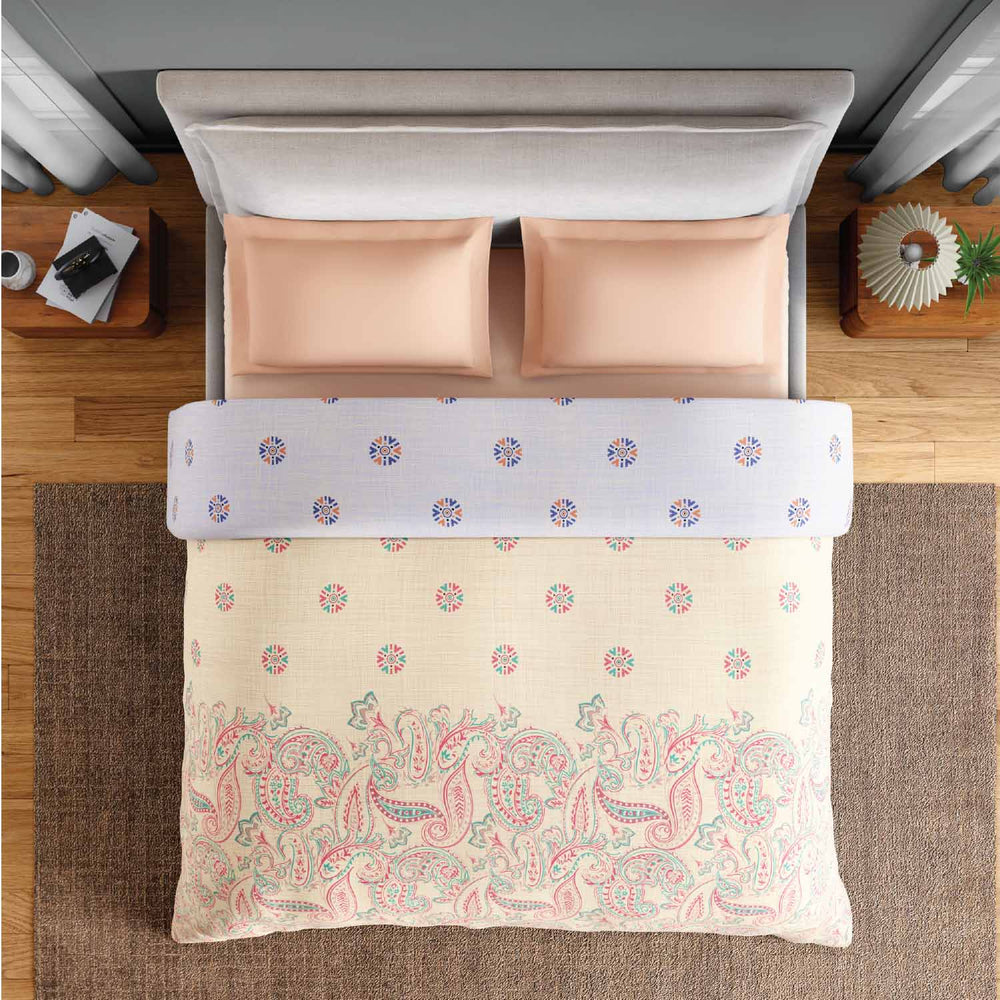 Spaces Fiora 100% Cotton 144 TC Ornate Double Quilt - 88 x 106 Inches, Light Yellow