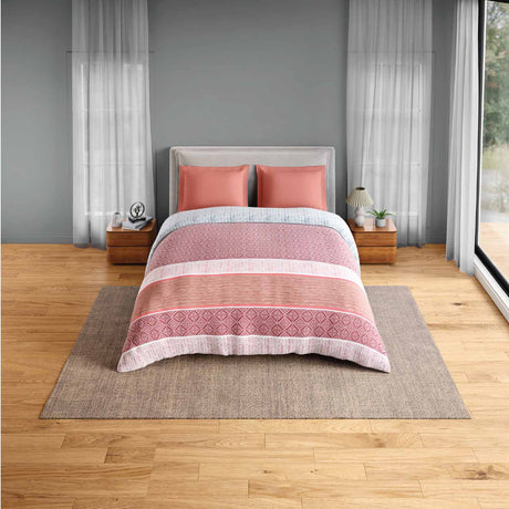 Spaces Fiora 100% Cotton 144 TC Geometric Double Quilt - 88 x 106 Inches, Dark Red