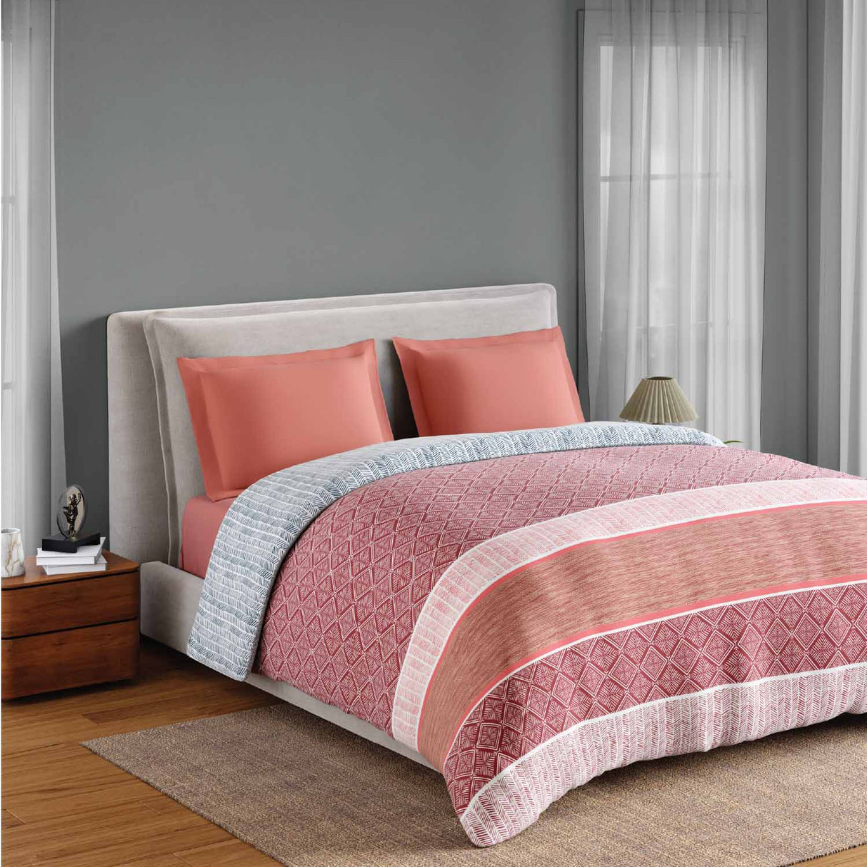 Spaces Fiora 100% Cotton 144 TC Geometric Double Quilt - 88 x 106 Inches, Dark Red
