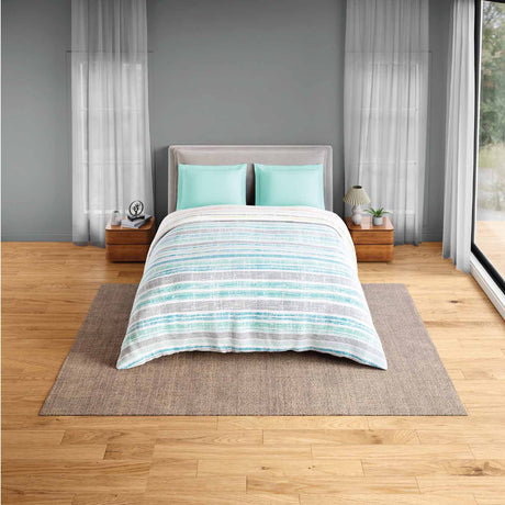 Spaces Fiora 100% Cotton 144 TC Geometric Double Quilt - 88 x 106 Inches, Aqua