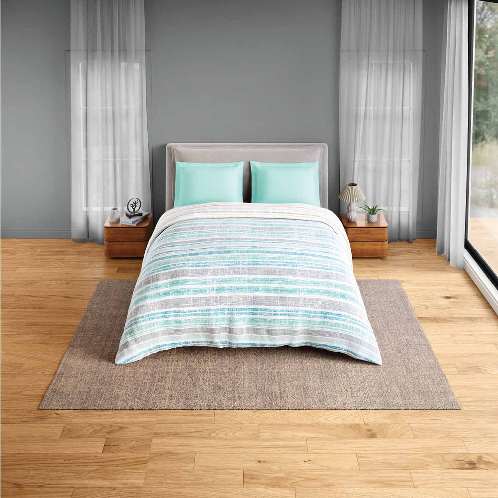 Spaces Fiora 100% Cotton 144 TC Geometric Double Quilt - 88 x 106 Inches, Aqua