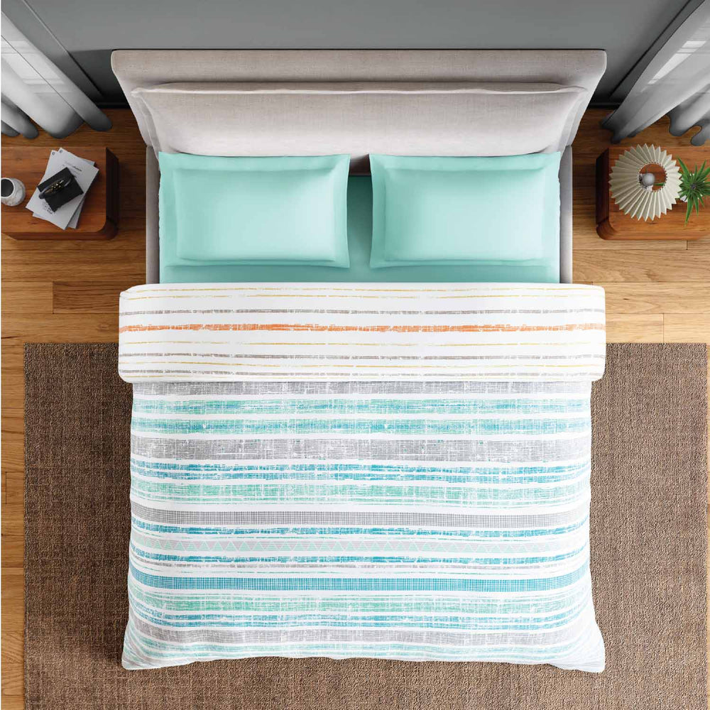 Spaces Fiora 100% Cotton 144 TC Geometric Double Quilt - 88 x 106 Inches, Aqua