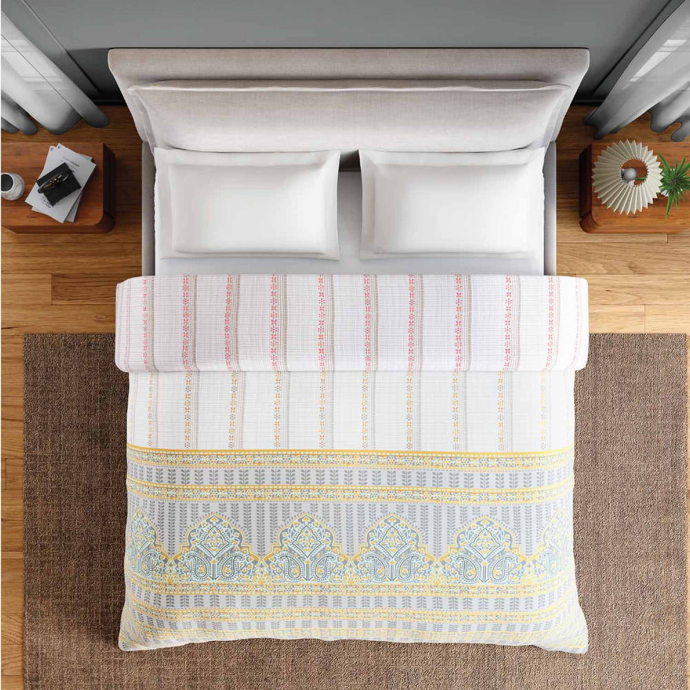 Spaces Fiora 100% Cotton 144 TC Ornate Double Quilt - 88 x 106 Inches, Light Grey