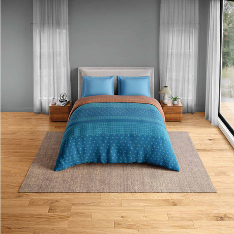 Spaces Fiora 100% Cotton 144 TC Ornate Double Quilt - 88 x 106 Inches, Blue