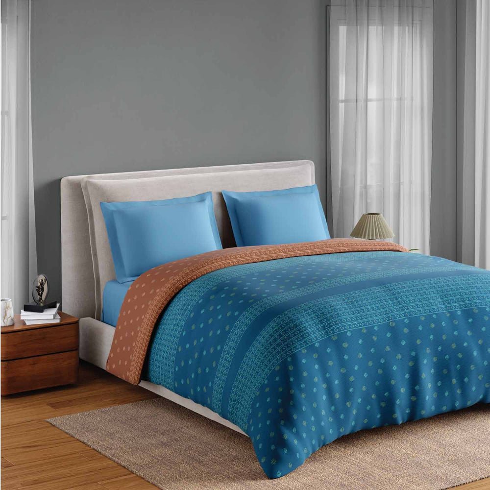 Spaces Fiora 100% Cotton 144 TC Ornate Double Quilt - 88 x 106 Inches, Blue