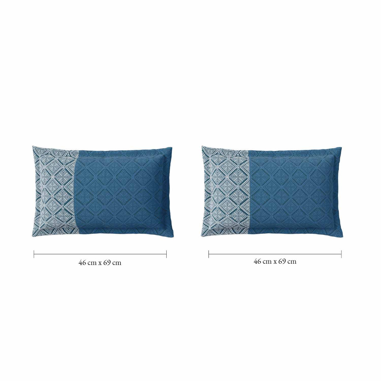 Spaces Fiora 100% Cotton 144 TC Geometric Fitted King Bedsheet with 2 Pillow Covers - 72 x 78 Inches, Dark Blue