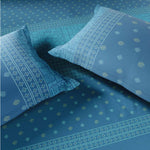 Spaces Fiora 100% Cotton 144 TC Ornate Fitted King Bedsheet with 2 Pillow Covers - 72 x 78 Inches, Blue
