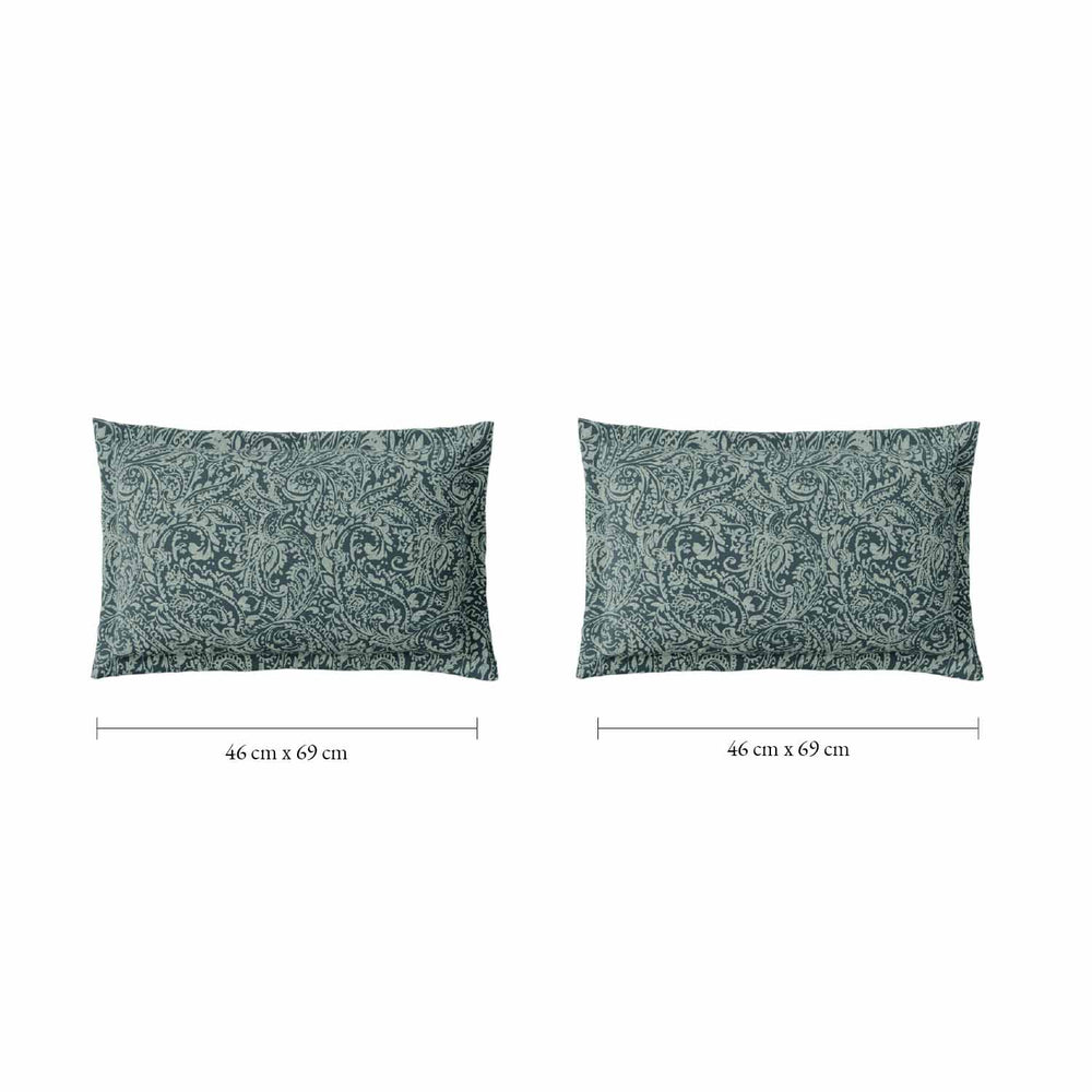 Spaces Fiora 100% Cotton 144 TC Floral Fitted Queen Bedsheet with 2 Pillow Covers - 60 x 78 Inches, Light Green