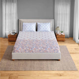 Spaces Fiora 100% Cotton 144 TC Ornate Fitted Queen Bedsheet with 2 Pillow Covers - 60 x 78 Inches, Orange