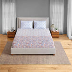 Spaces Fiora 100% Cotton 144 TC Ornate Fitted Queen Bedsheet with 2 Pillow Covers - 60 x 78 Inches, Orange