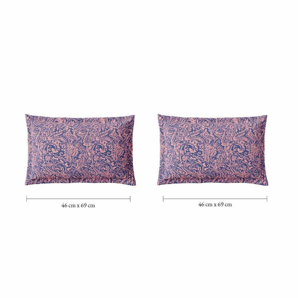 Spaces Fiora 100% Cotton 144 TC Floral Fitted Queen Bedsheet with 2 Pillow Covers - 60 x 78 Inches, Light Violet