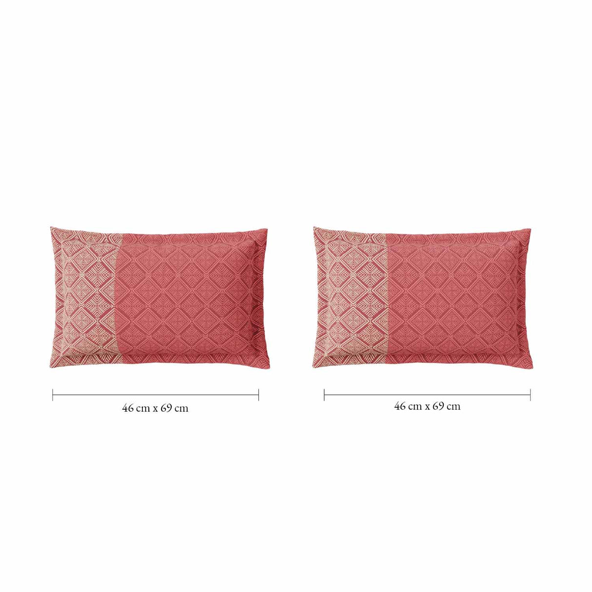 Spaces Fiora 100% Cotton 144 TC Geometric Fitted Queen Bedsheet with 2 Pillow Covers - 60 x 78 Inches, Dark Red