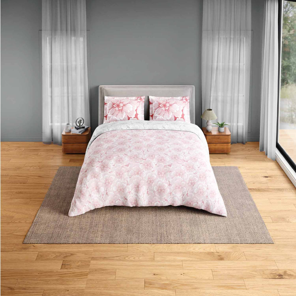 Spaces Fiora 100% Cotton 144 TC Floral Fitted Queen Bedsheet with 2 Pillow Covers - 60 x 78 Inches, Blush
