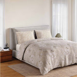 Spaces Fiora 100% Cotton 144 TC Floral Fitted Queen Bedsheet with 2 Pillow Covers - 60 x 78 Inches, Beige