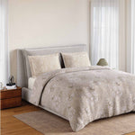 Spaces Fiora 100% Cotton 144 TC Floral Fitted Queen Bedsheet with 2 Pillow Covers - 60 x 78 Inches, Beige