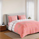 Spaces Fiora 100% Cotton 144 TC Ornate Fitted Queen Bedsheet with 2 Pillow Covers - 60 x 78 Inches, Pink