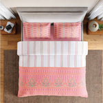 Spaces Fiora 100% Cotton 144 TC Ornate Fitted Queen Bedsheet with 2 Pillow Covers - 60 x 78 Inches, Pink