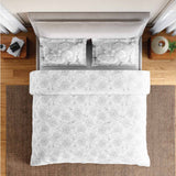 Spaces Fiora 100% Cotton 144 TC Floral Fitted Queen Bedsheet with 2 Pillow Covers - 60 x 78 Inches, Light Grey