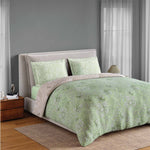 Spaces Fiora 100% Cotton 144 TC Floral Fitted Queen Bedsheet with 2 Pillow Covers - 60 x 78 Inches, Light Green
