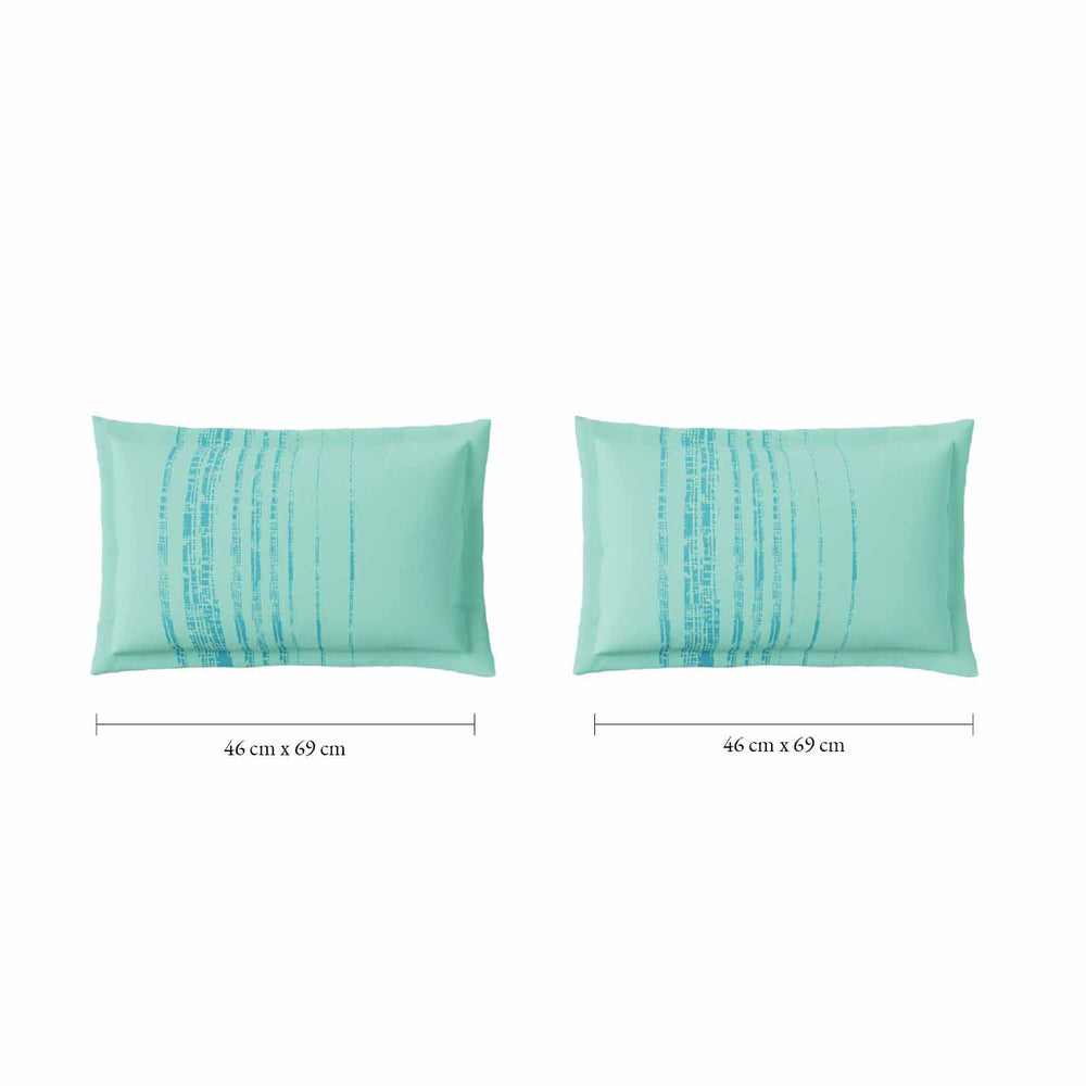 Spaces Fiora 100% Cotton 144 TC Geometric Fitted Queen Bedsheet with 2 Pillow Covers - 60 x 78 Inches, Aqua