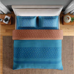 Spaces Fiora 100% Cotton 144 TC Ornate Fitted Queen Bedsheet with 2 Pillow Covers - 60 x 78 Inches, Blue