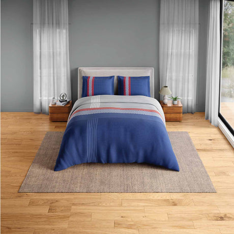 Spaces Neo Paradox 100% Cotton 152 TC Percale Geometric Large Bedsheet with 2 Pillow Covers - 274 x 274 cm, Blue