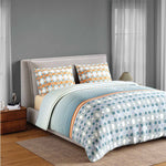 Spaces Neo Paradox 100% Cotton 152 TC Percale Geometric Large Bedsheet with 2 Pillow Covers - 274 x 274 cm, Light Teal