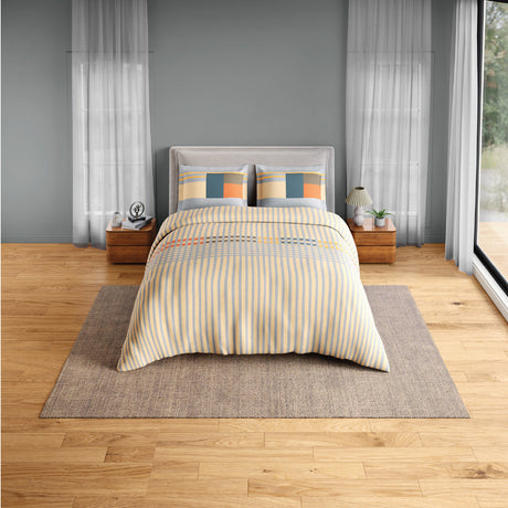 Spaces Neo Paradox 100% Cotton 152 TC Percale Geometric Large Bedsheet with 2 Pillow Covers - 274 x 274 cm, Light Yellow