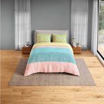 Spaces Neo Paradox 100% Cotton 152 TC Percale Geometric Large Bedsheet with 2 Pillow Covers - 274 x 274 cm, Coral