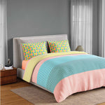 Spaces Neo Paradox 100% Cotton 152 TC Percale Geometric Large Bedsheet with 2 Pillow Covers - 274 x 274 cm, Coral