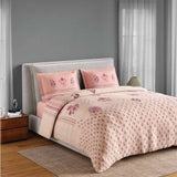 Spaces Neo Chaap 100% Cotton 152 TC Percale Fioral Large Bedsheet with 2 Pillow Covers - 274 x 274 cm, Light Blush