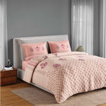 Spaces Neo Chaap 100% Cotton 152 TC Percale Fioral Large Bedsheet with 2 Pillow Covers - 274 x 274 cm, Light Blush