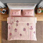 Spaces Neo Chaap 100% Cotton 152 TC Percale Fioral Large Bedsheet with 2 Pillow Covers - 274 x 274 cm, Light Blush