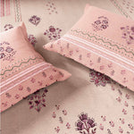 Spaces Neo Chaap 100% Cotton 152 TC Percale Fioral Large Bedsheet with 2 Pillow Covers - 274 x 274 cm, Light Blush