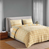 Spaces Neo Chaap 100% Cotton 152 TC Percale Geometric Large Bedsheet with 2 Pillow Covers - 274 x 274 cm, Yellow
